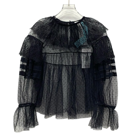 Dior Elegant Polkadot Black Lace Women's Top - Picture 1 of 6